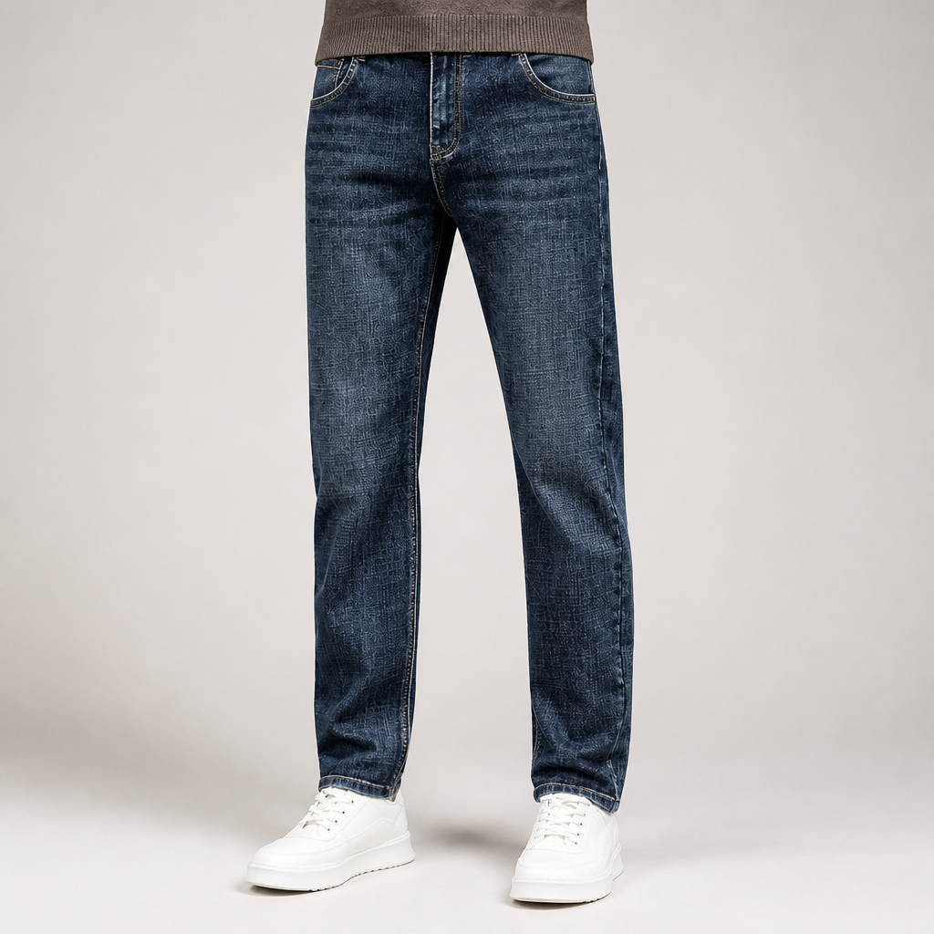 Carter | Mens Slim Fit Stretch Tapered Straight Leg Denim Jeans, Blue Grey Fleece