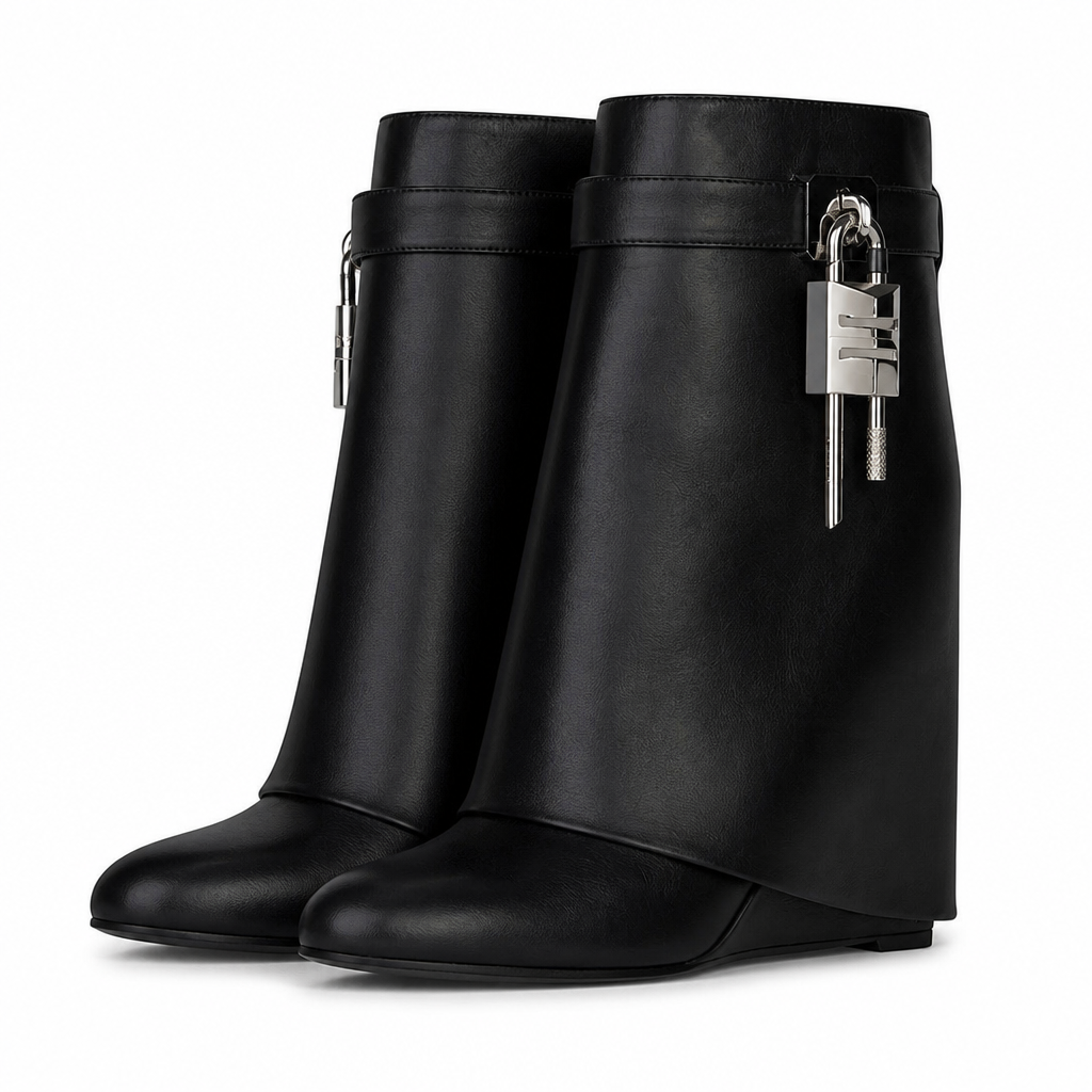 Carys | Womens Platform Heeled Buckle Round Toe Ankle Boots