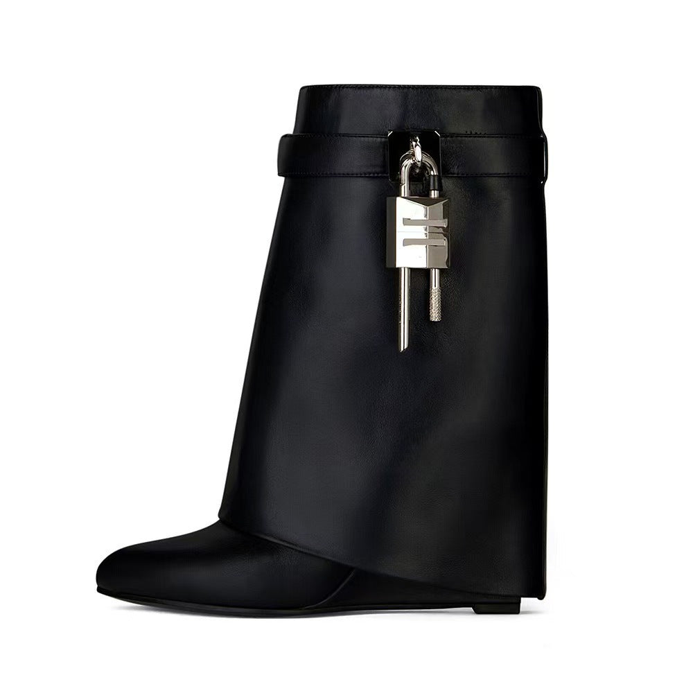 Carys | Womens Platform Heeled Buckle Round Toe Ankle Boots