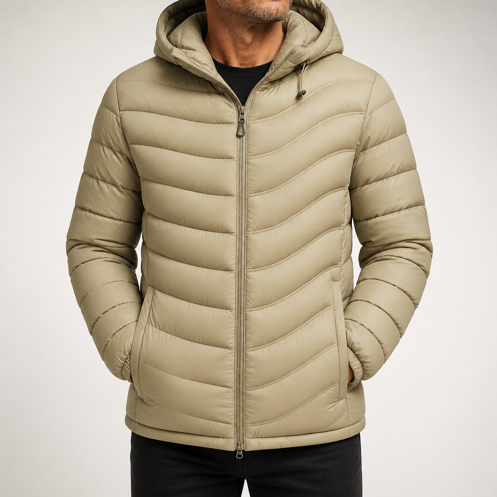 Cash | Mens Puffer Jacket Lightweight Padded Winter Quilted Coat, Khaki