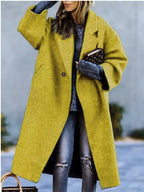 Cassia | Womens Longline Wool Blend Long Coat - Yellow