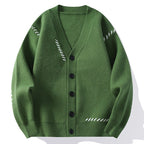 Cassian | Mens V Neck Cardigan Contrast Line Warm Knit - 4