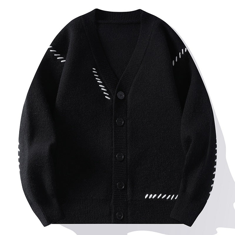 Cassian | Mens V Neck Cardigan Contrast Line Warm Knit - 8