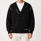 Cassian | Mens Cardigan V Neck Contrast Warm Knitted Cardigan, Black