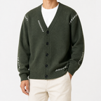 Cassian | Mens Cardigan V Neck Contrast Warm Knitted Cardigan, Green