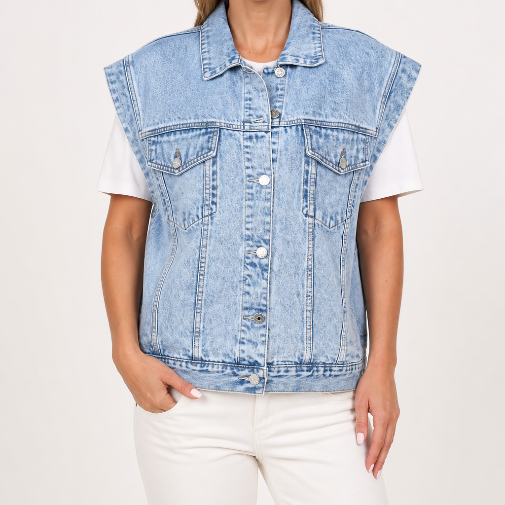 Catalina | Womens Sleeveless Slim Fit Denim Vest, Blue