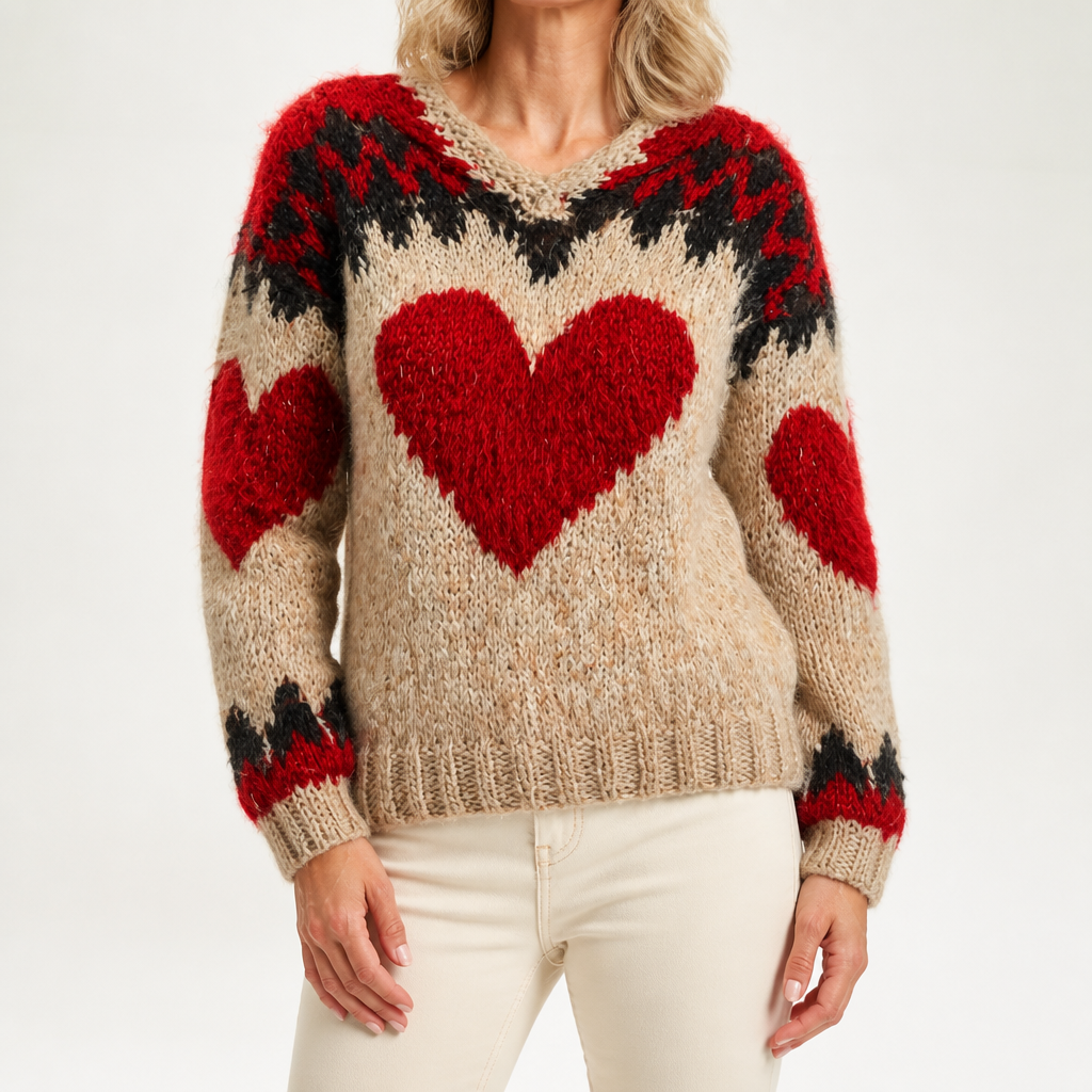 Cathleen | Womens Heart Print Crewneck Sweatshirt Loose Pullover Top, Multi