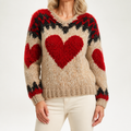 Cathleen | Womens Heart Print Crewneck Sweatshirt Loose Pullover Top, Multi