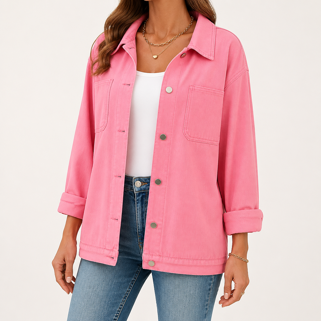 Cathy | Womens Vintage Washed Denim Jacket, Pink