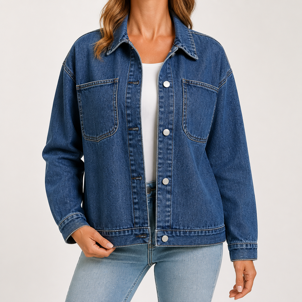 Cathy | Womens Vintage Washed Denim Jacket, Dark Blue