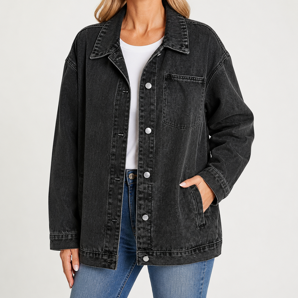 Cathy | Womens Vintage Washed Denim Jacket, Charcoal Grey