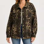 Cathy | Womens Vintage Washed Denim Jacket, Leopard Print