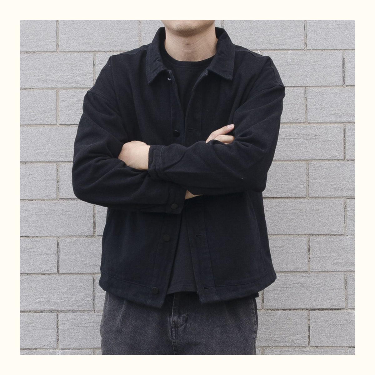 Cecil | Mens Black Denim Workwear Relaxed Fit Snap Button Trucker Jacket
