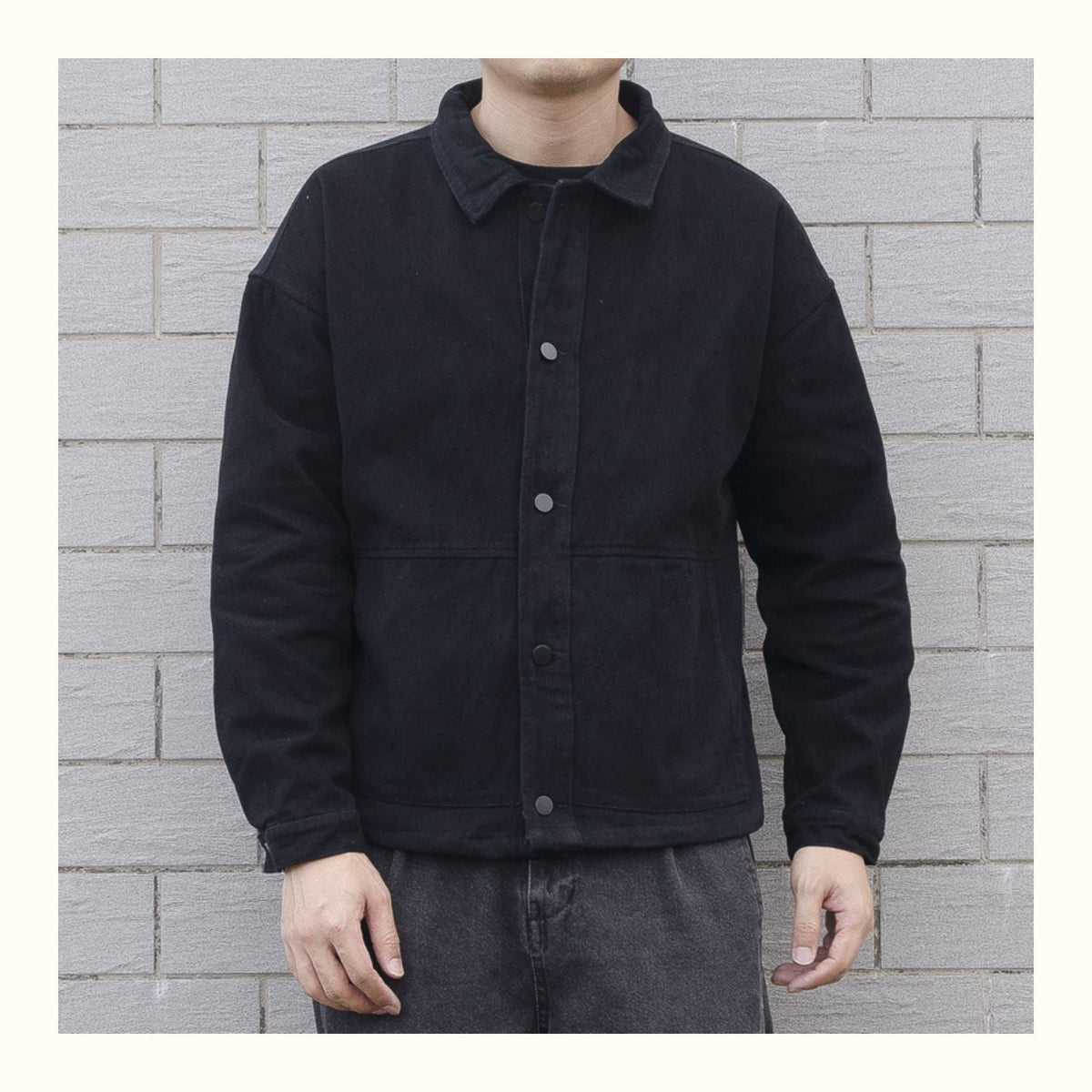 Cecil | Mens Black Denim Workwear Relaxed Fit Snap Button Trucker Jacket