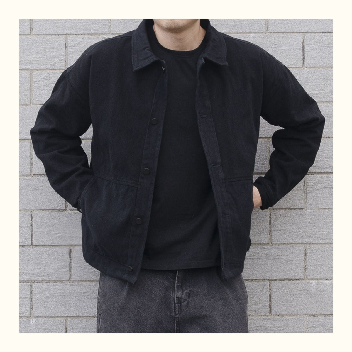 Cecil | Mens Black Denim Workwear Relaxed Fit Snap Button Trucker Jacket
