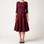 Celeste | Cocktail A Line Midi Wedding Guest Formal Dresses, Burgundy