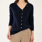 Celestine | Womens Cardigan Fine Knit Crew Neck Single Breasted Knitted Cardigan, Navy Blue