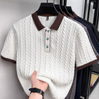 Chad | Mens Cable Knit Collared Shirt Short Sleeve Business Casual T-Shirt