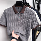 Chad | Mens Cable Knit Collared Shirt Short Sleeve Business Casual T-Shirt