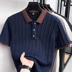 Chad | Mens Cable Knit Collared Shirt Short Sleeve Business Casual T-Shirt