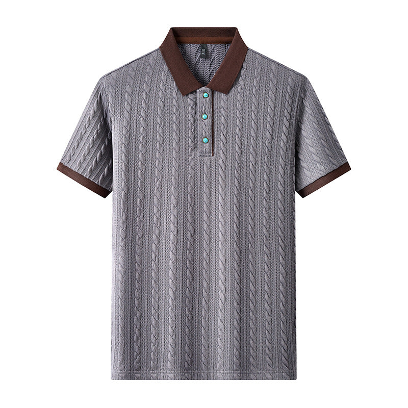 Chad | Mens Cable Knit Collared Shirt Short Sleeve Business Casual T-Shirt