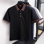 Chad | Mens Cable Knit Collared Shirt Short Sleeve Business Casual T-Shirt