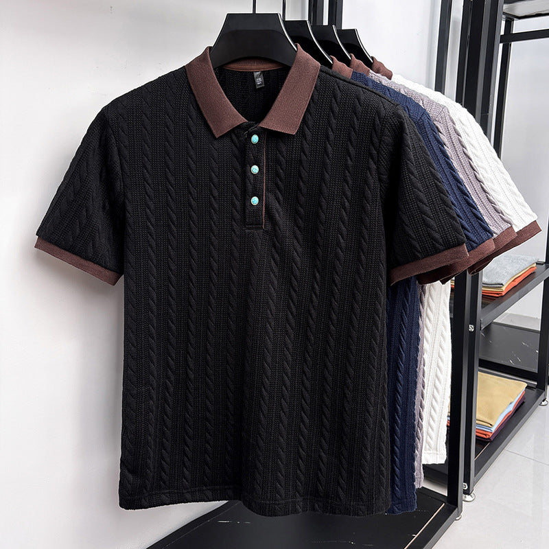 Chad | Mens Cable Knit Collared Shirt Short Sleeve Business Casual T-Shirt