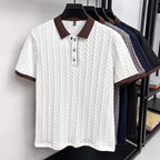 Chad | Mens Cable Knit Collared Shirt Short Sleeve Business Casual T-Shirt
