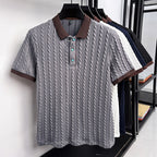 Chad | Mens Cable Knit Collared Shirt Short Sleeve Business Casual T-Shirt