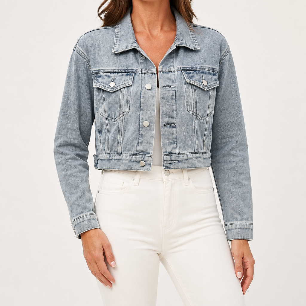 Chelsea | Womens Washed Cropped Denim Jacket, Blue