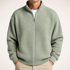 Chester | Mens Waffle Knit Zip Up Stand Collar Casual Jacket, Light Green