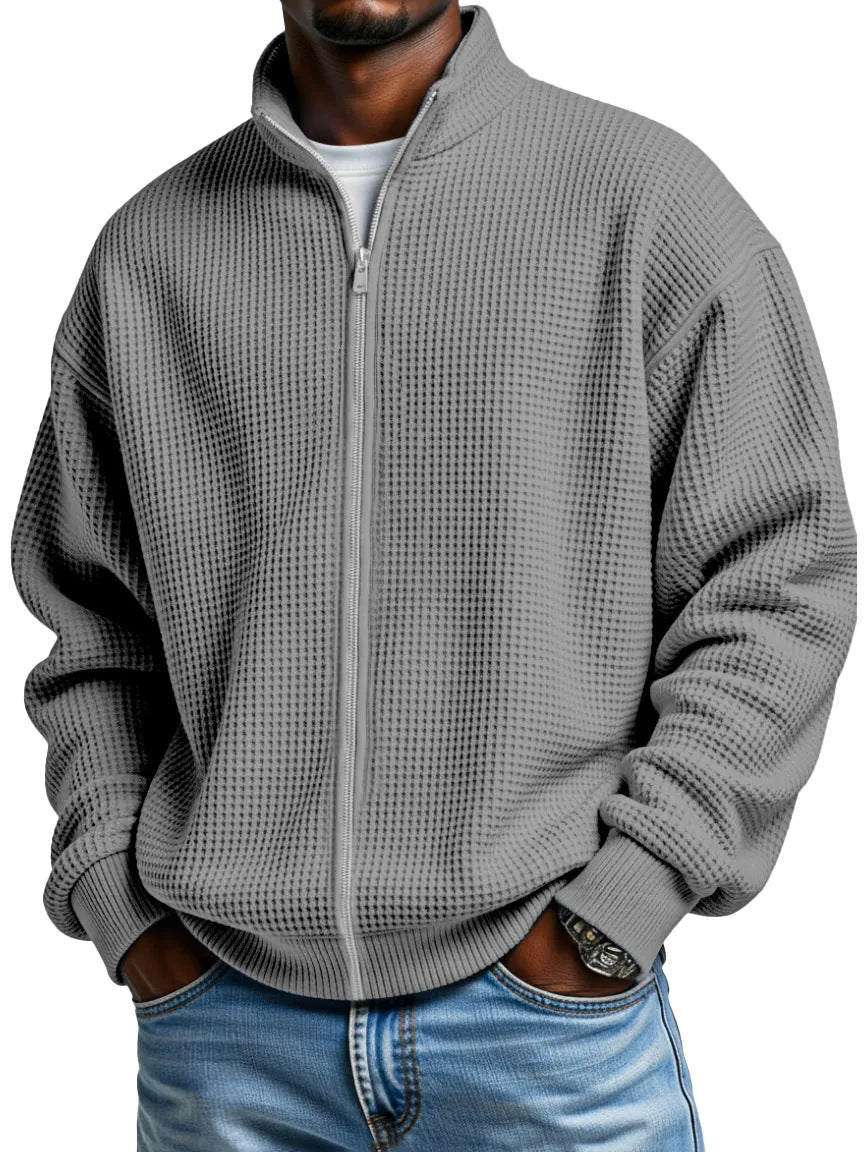 Chester | Mens Waffle Knit Zip Up Stand Collar Casual Jacket