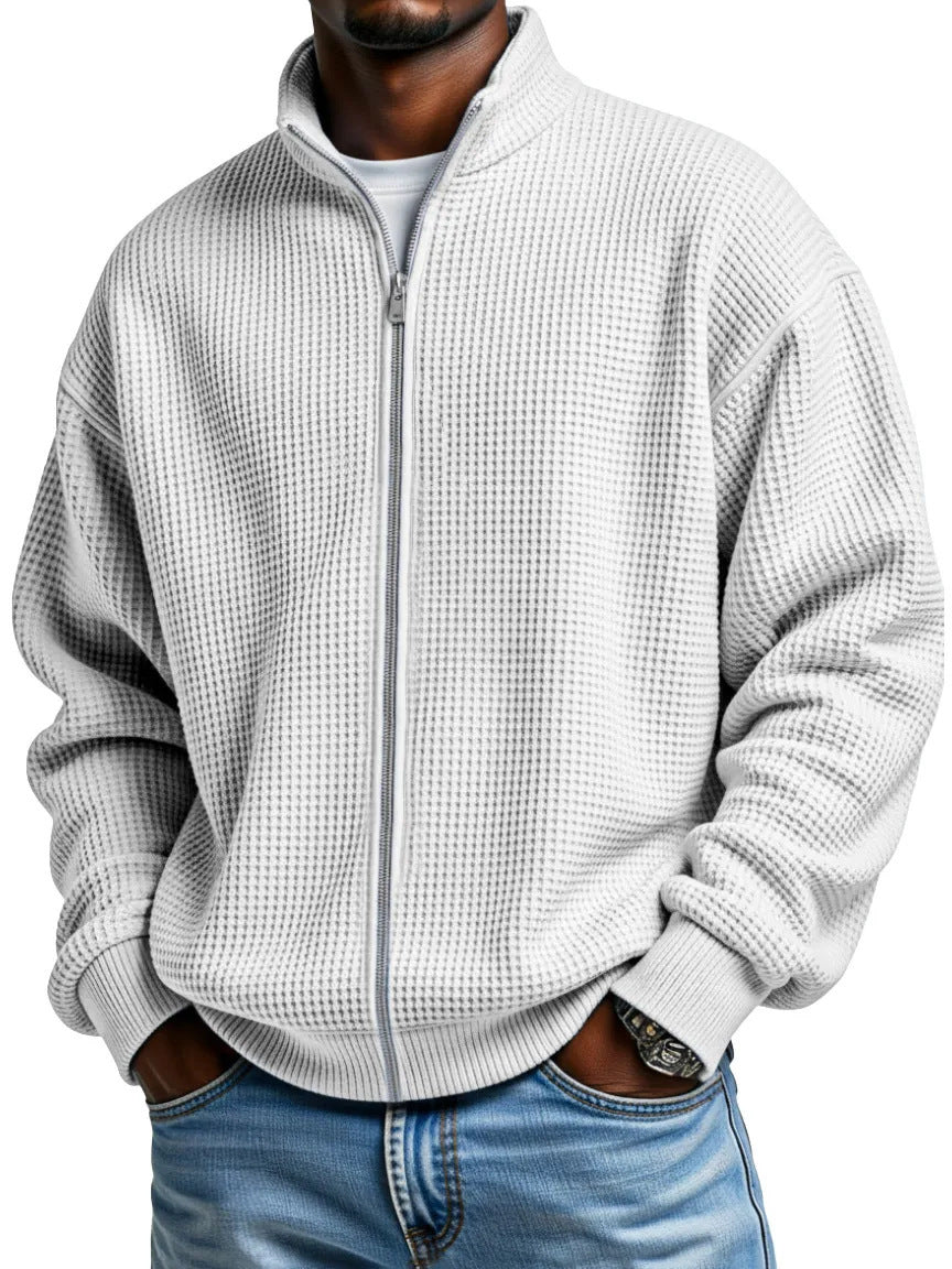 Chester | Mens Waffle Knit Zip Up Stand Collar Casual Jacket