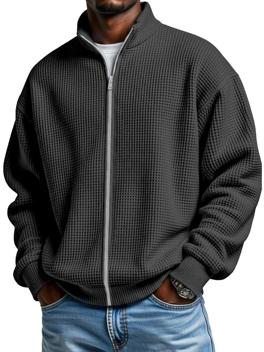 Chester | Mens Waffle Knit Zip Up Stand Collar Casual Jacket