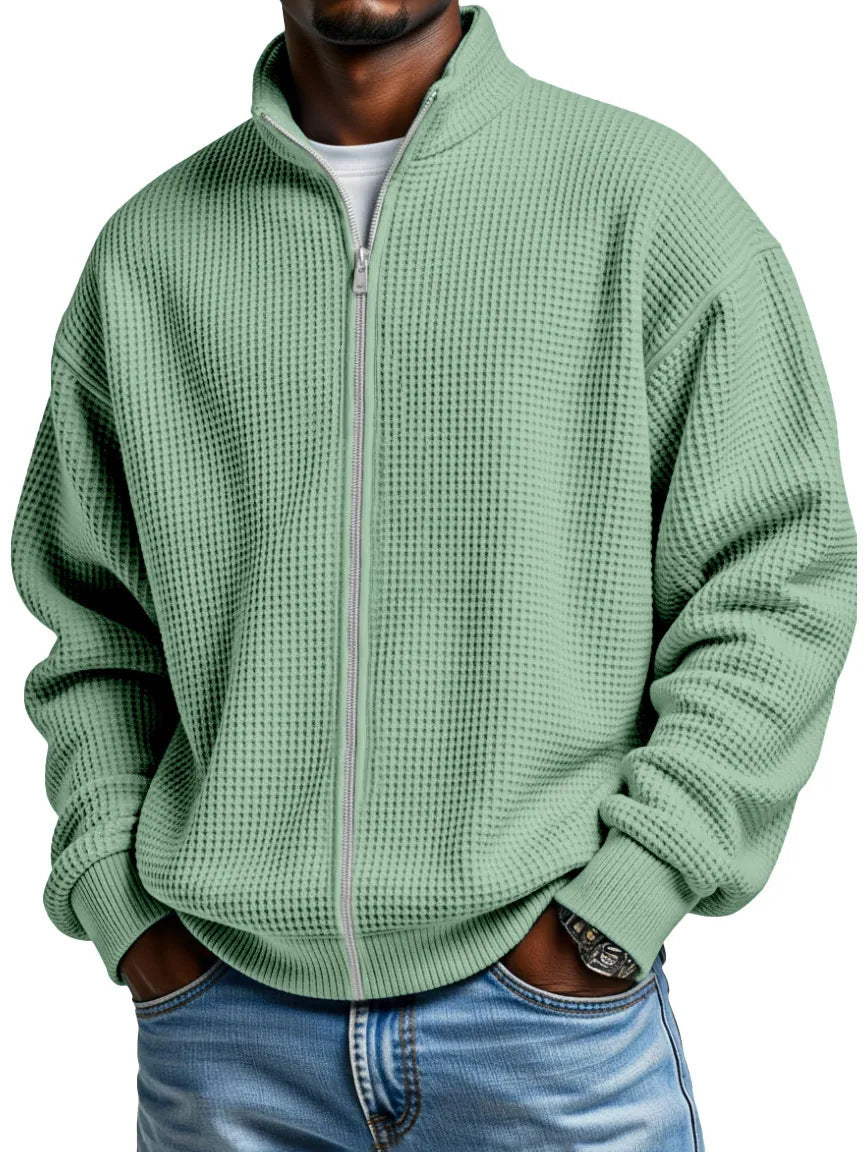 Chester | Mens Waffle Knit Zip Up Stand Collar Casual Jacket