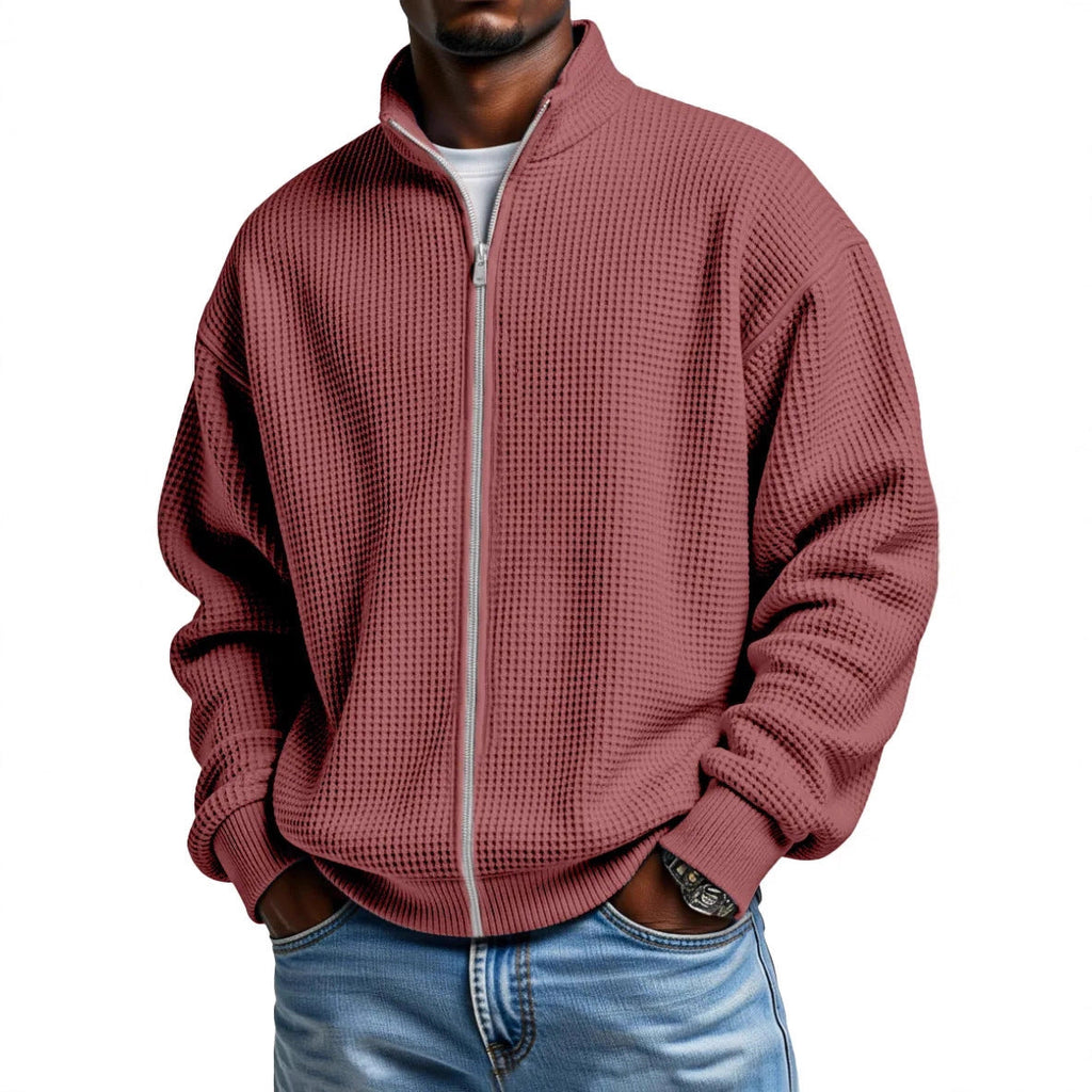 Chester | Mens Waffle Knit Zip Up Stand Collar Casual Jacket