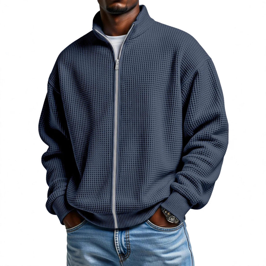 Chester | Mens Waffle Knit Zip Up Stand Collar Casual Jacket