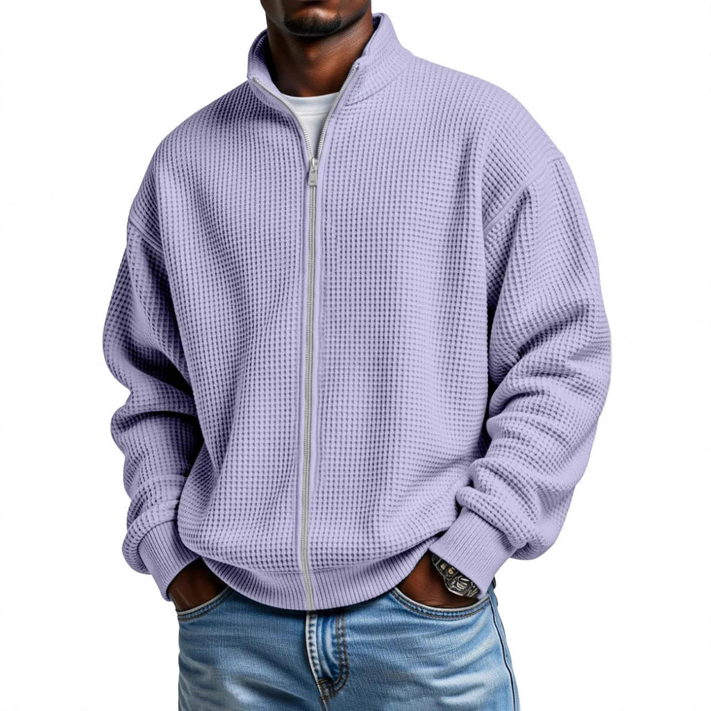 Chester | Mens Waffle Knit Zip Up Stand Collar Casual Jacket