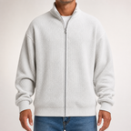 Chester | Mens Waffle Knit Zip Up Stand Collar Casual Jacket, White