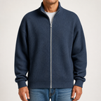 Chester | Mens Waffle Knit Zip Up Stand Collar Casual Jacket, Navy Blue