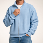 Chester | Mens Waffle Knit Zip Up Stand Collar Casual Jacket, Sky Blue