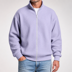 Chester | Mens Waffle Knit Zip Up Stand Collar Casual Jacket, Purple