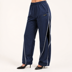 Chloe | Womens Wide Leg Straight Casual Elastic Waist Pants, Navy