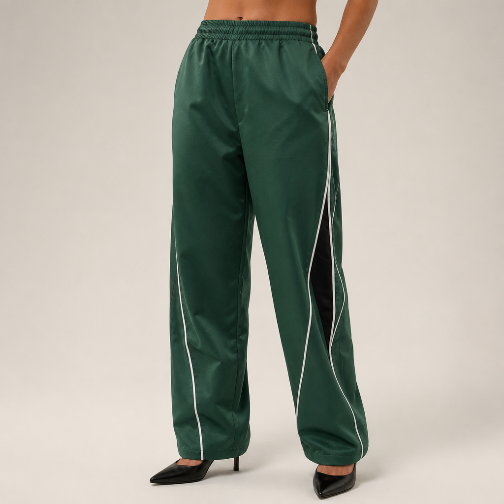 Chloe | Womens Wide Leg Straight Casual Elastic Waist Pants, Olive Green