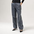Chloe | Womens Wide Leg Straight Casual Elastic Waist Pants, Dark Grey
