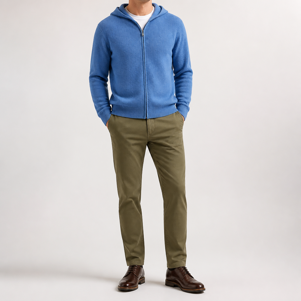 Chris | Mens Cardigan Sweater Knitted Hooded Zip Up Knit Jacket, Blue