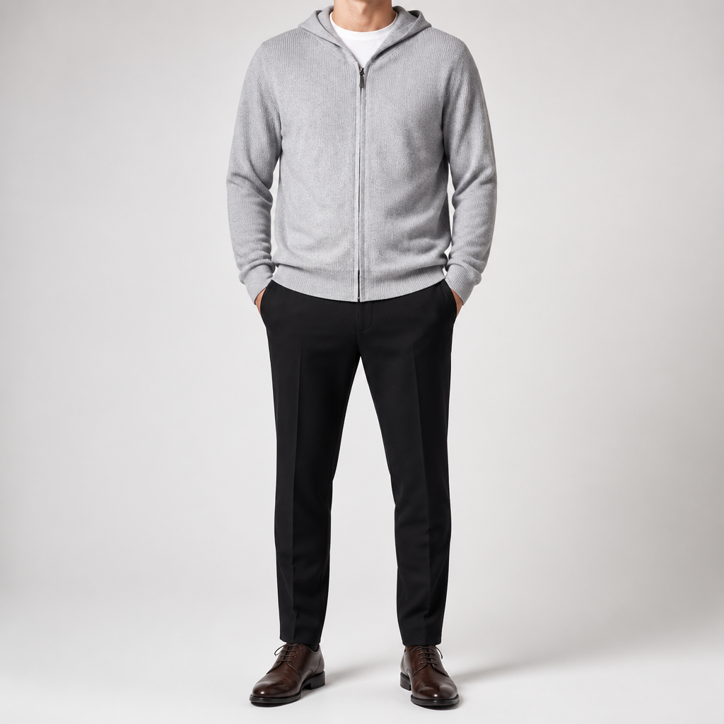 Chris | Mens Cardigan Sweater Knitted Hooded Zip Up Knit Jacket, Grey