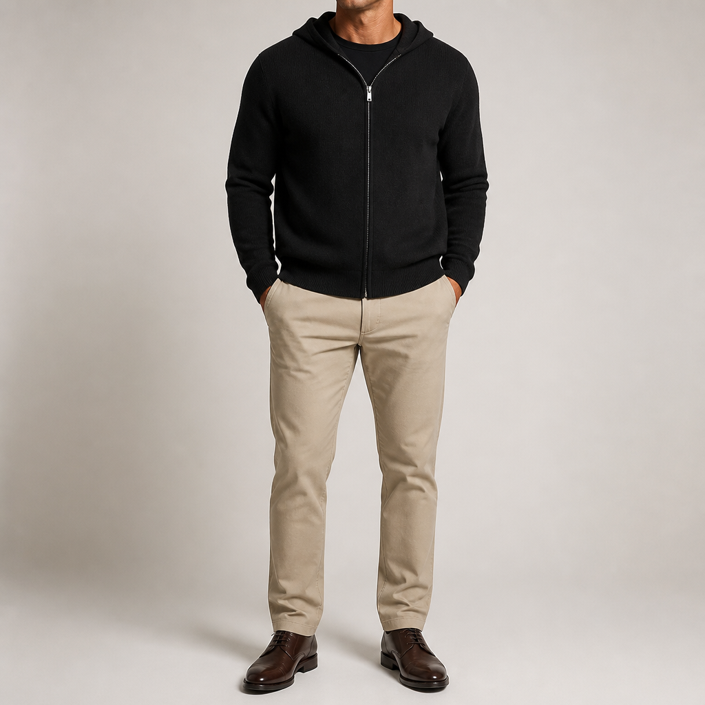 Chris | Mens Cardigan Sweater Knitted Hooded Zip Up Knit Jacket, Black