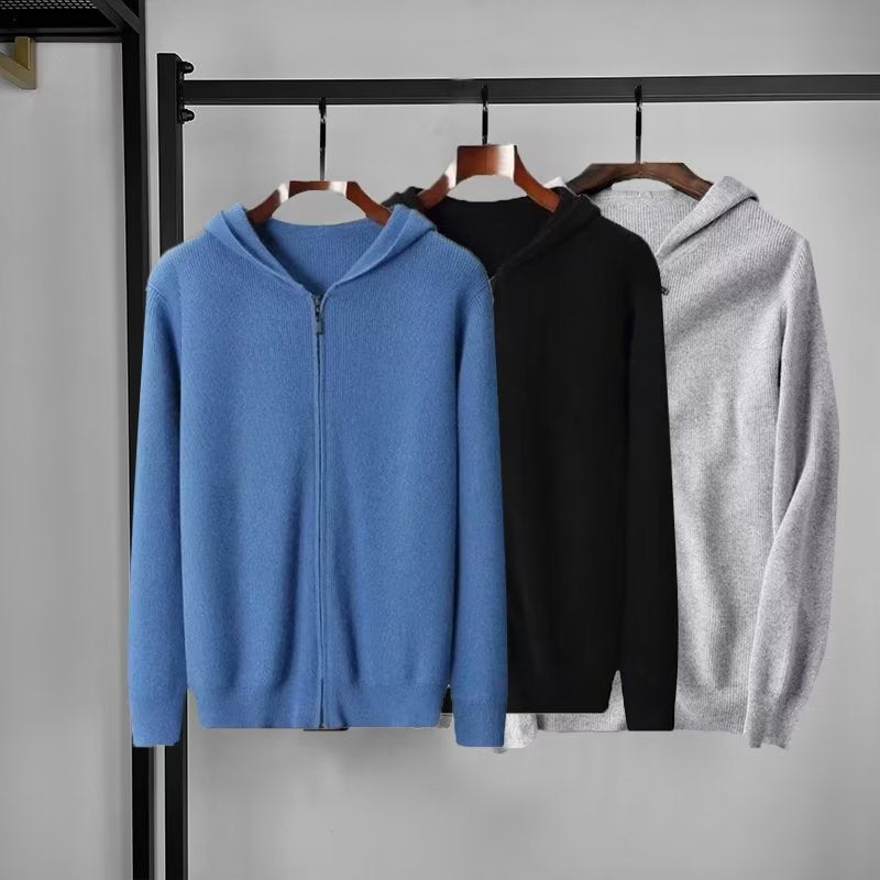 Chris | Mens Cardigan Sweater Knitted Hooded Zip Up Knit Jacket