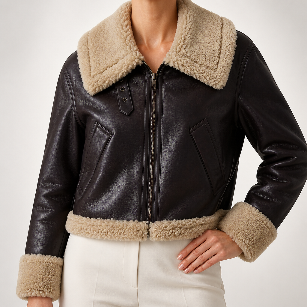 Chrissy | Womens Faux Fur Jacket Zip Up Warm Winter Coat, Brown